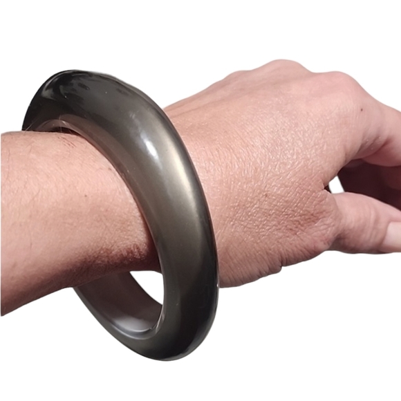 Vintage 80s Smoky Lucite Bangle Bracelet Mod Retro GoGo Translucent - Picture 13 of 15